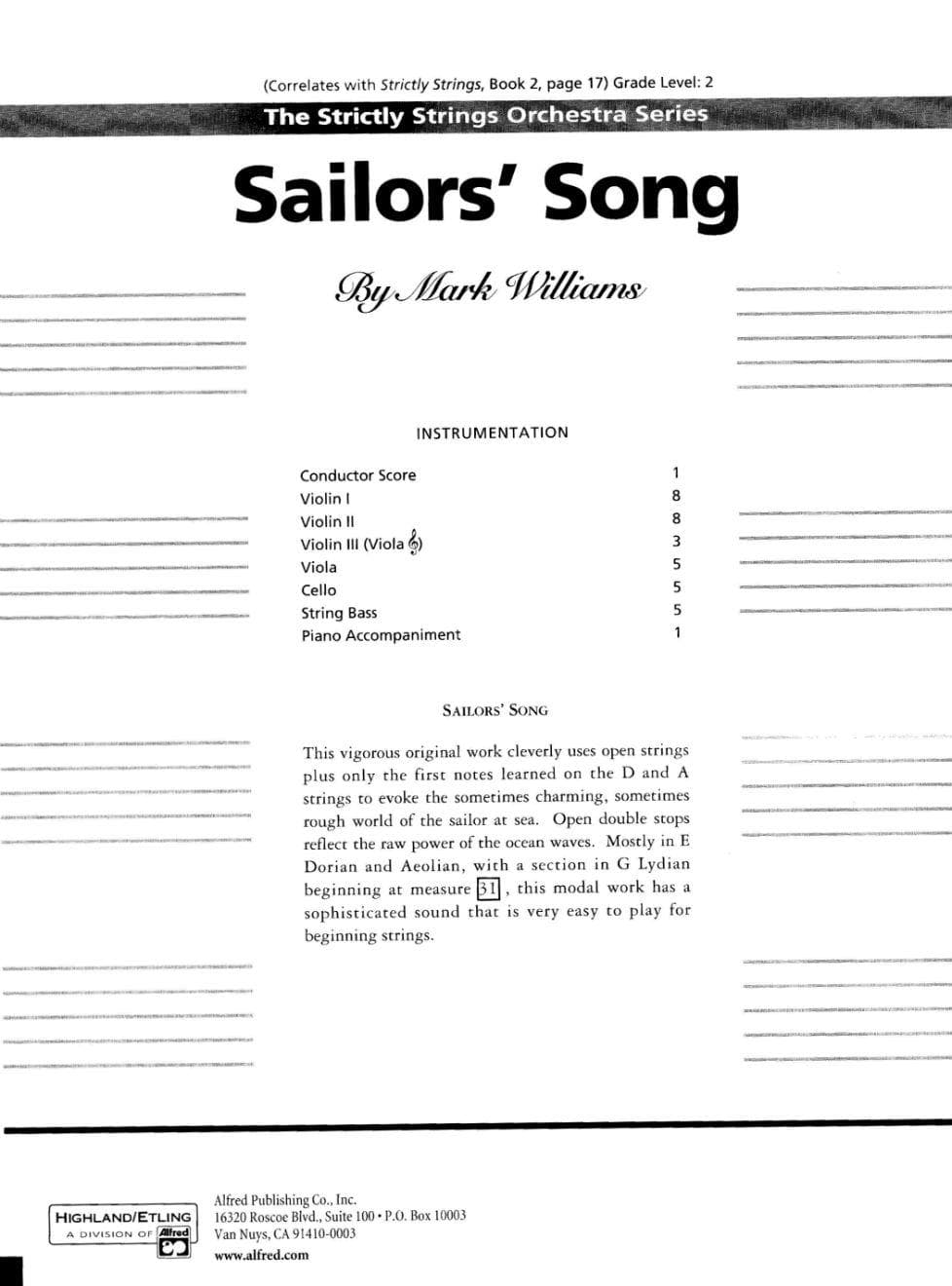 Williams-Sailor's Song Score and Parts