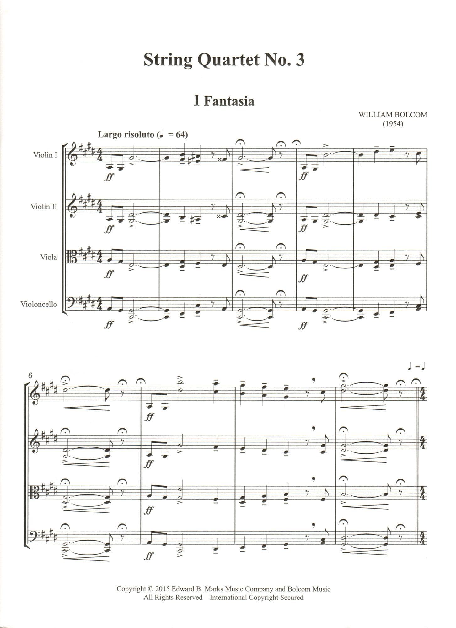 Bolcom, William - String Quartet No. 3 - Score and Parts - Edward B. Marks Music Company
