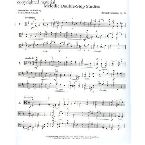 Hofmann, Richard - Melodic Double-Stop Studies, Op 96 - Viola solo - transcribed by Alan Arnold - Viola World Publications