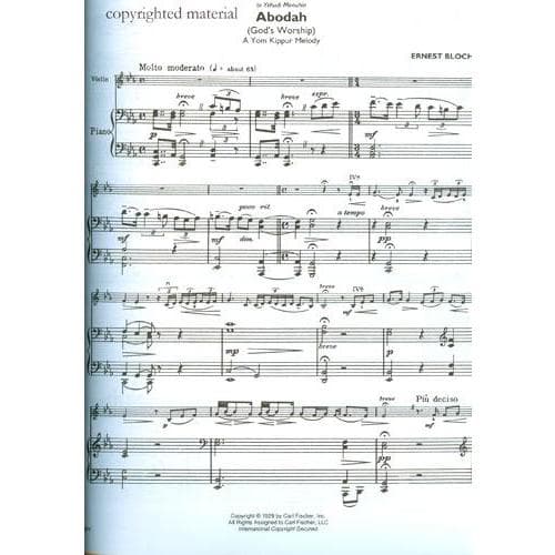 Bloch, Ernest - Music for Violin and Piano Score and Part - Fischer Edition