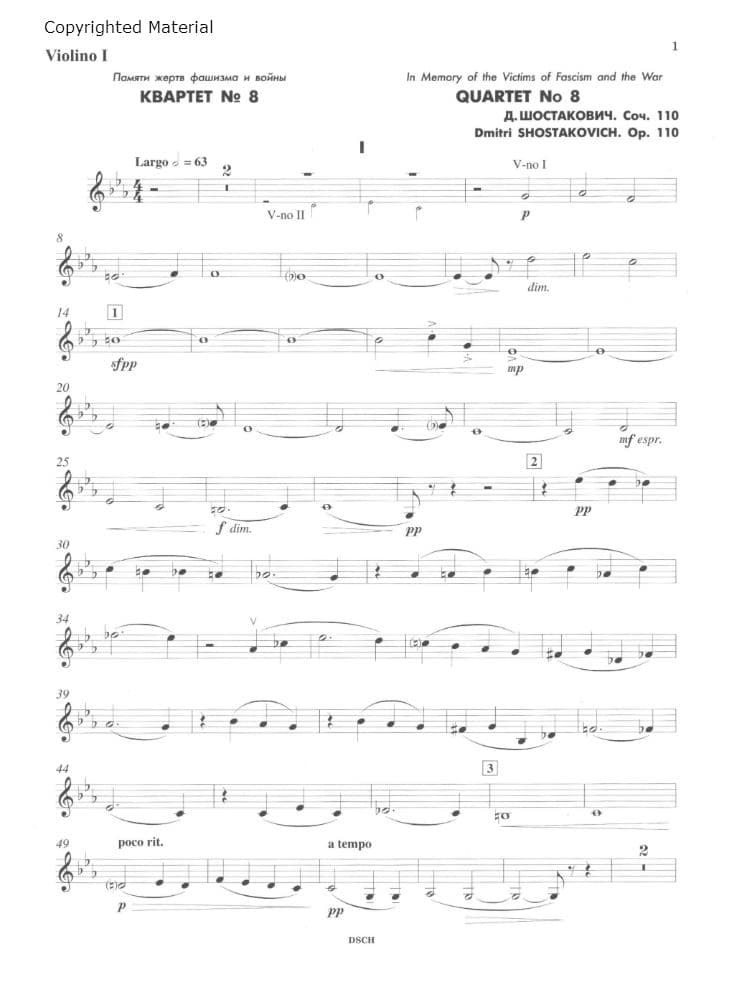 Shostakovich, Dmitri - String Quartet No 8 in c minor, Op 110 - Set of Parts - DSCH Edition
