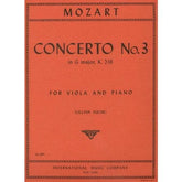 Mozart, WA - Concerto No 3 in G Major, K 216 - VIOLA and Piano - transcribed and edited by Lillian Fuchs - International Music Co