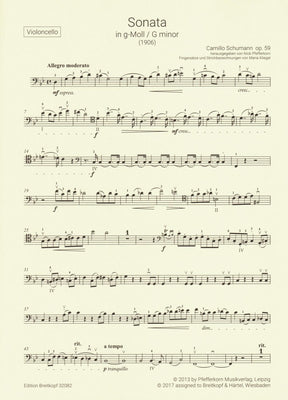 Schumann, Camillo - Sonata No. 1 in G minor, Op. 59 - for Cello and Piano - Breitkopf & Hartel URTEXT