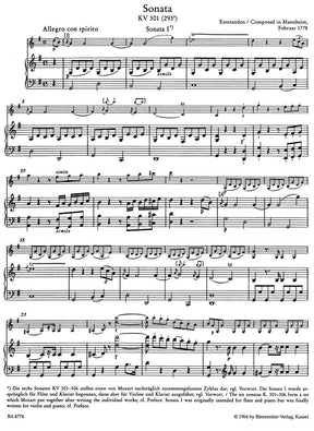 Mozart, WA - Violin Sonatas, K 301-306, K 296, K 378 - Violin and Piano - edited by Reeser - Barenreiter