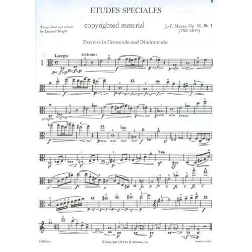 Mazas, Jacques Féréol - Etudes Spéciales, Op 36, Book 1 - Viola solo - edited by Leonard Mogill - G Schirmer Edition