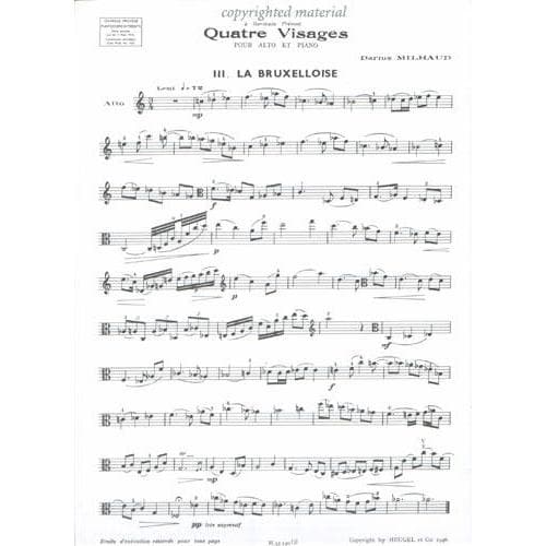 Milhaud, Darius - Four Visages: No 3 ("La Bruxelloise") - Viola and Piano - Editions Musicales Alphonse Leduc