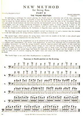 Simandl, Franz - New Method for String Bass, Part 2 - edited by Waldo Lyman - International Music Company