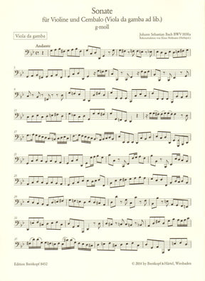 Bach, J.S. - Sonata for Violin and Cembalo in G Minor - optional Viola da gamba part - BWV 1030a - Edition Breitkopf