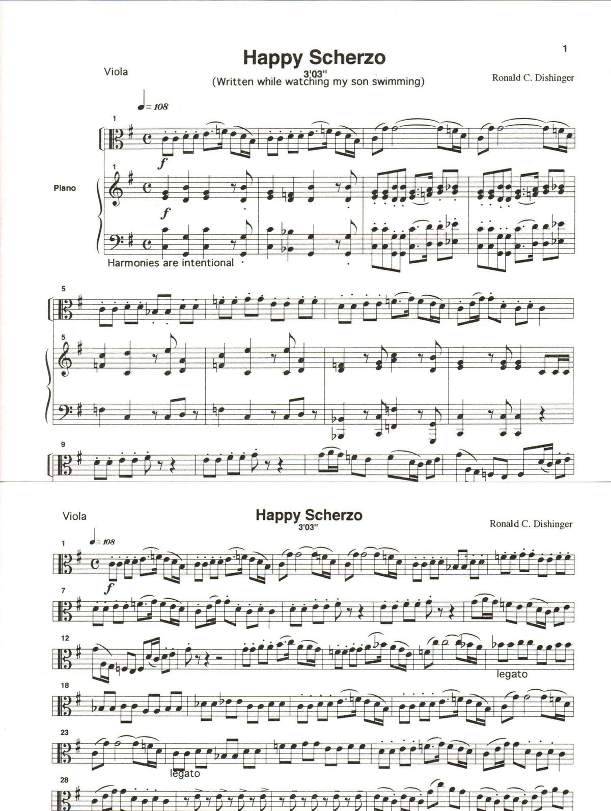 Dishinger, Ronald - Happy Scherzo - for Viola and Piano - Medici Music Press