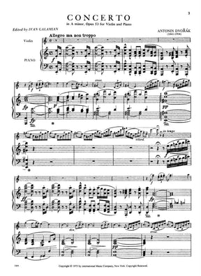 Dvorák, Antonín - Concerto in a minor, Op 53 - Violin and Piano - edited by Ivan Galamian - International Music Co