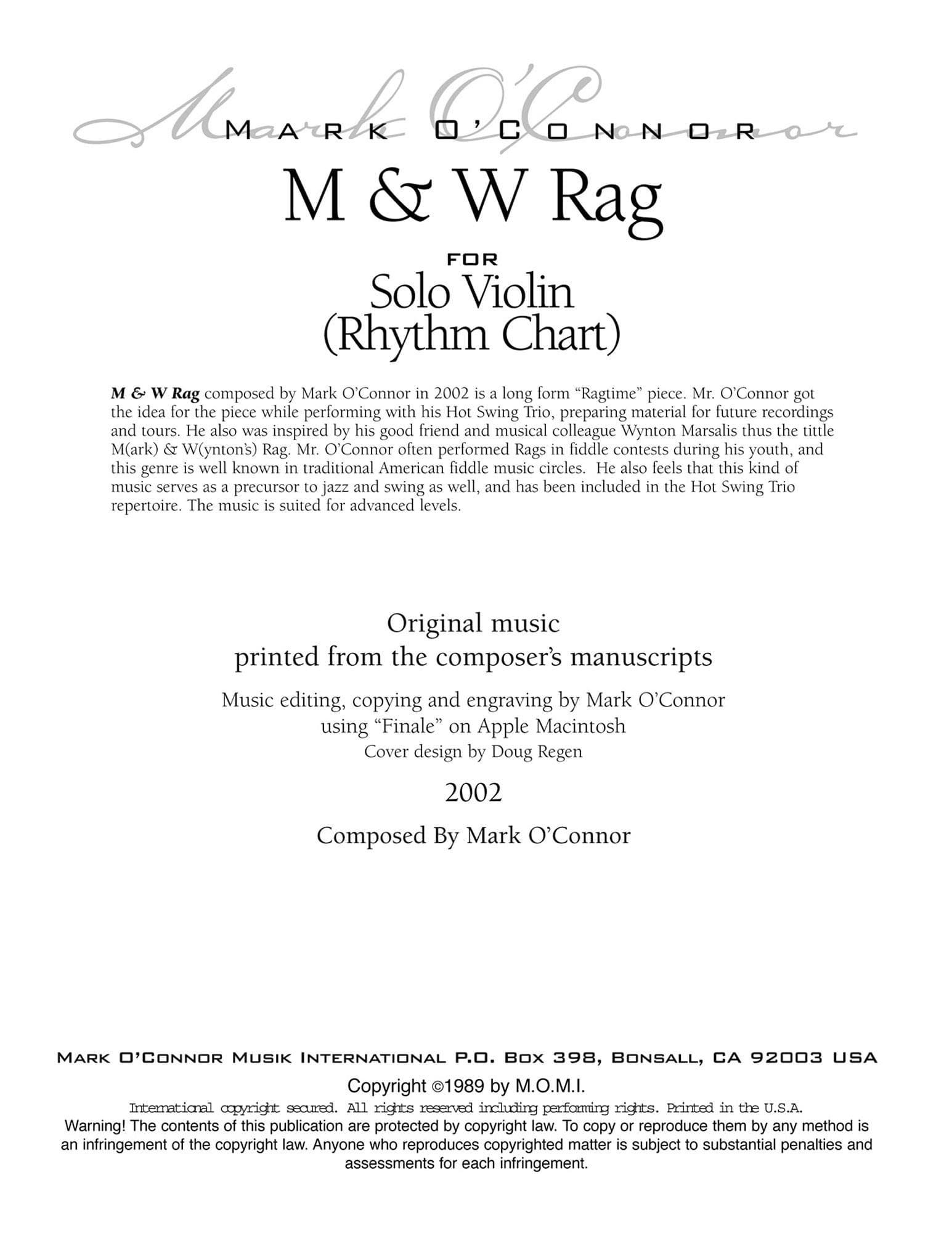 O'Connor, Mark - M & W Rag - Rhythm Chart - Digital Download