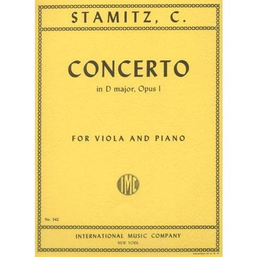 Stamitz - Concerto In D Major Op 1 For Viola and Piano Edited by Meyer Published by International Music Company
