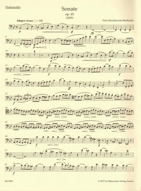 Mendelssohn, Felix - Complete Works, Volume 1: Sonatas - Op. 45, 58 - for Cello and Piano - Barenreiter URTEXT