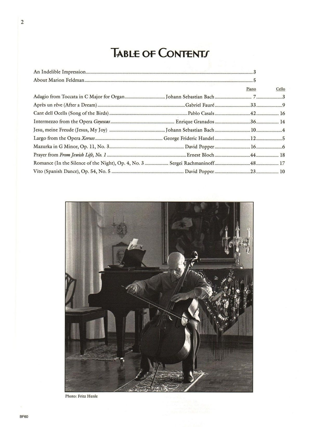 Pablo Casals - The Casals Legacy - 10 Solos for Cello and Piano - compiled by Marion Feldman - Carl Fischer Publications