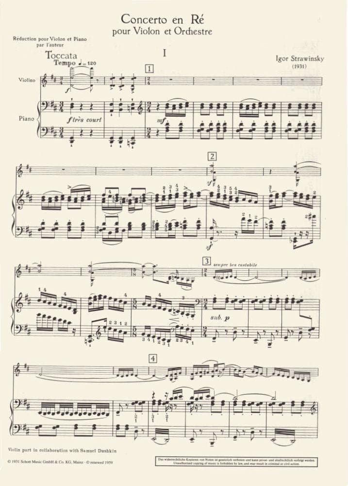 Stravinsky, Igor - Violin Concerto in D - Violin and Piano - Schott