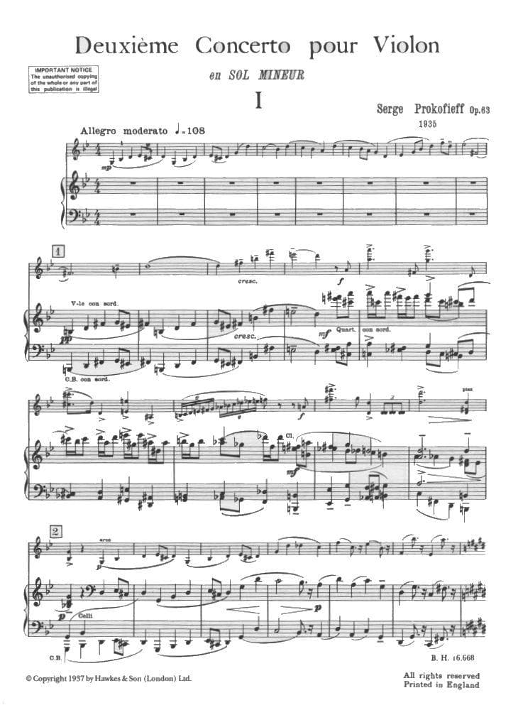 Prokofiev, Sergei - Concerto No 2 In G Minor, Op 63 - for Violin and Piano  - Boosey & Hawkes