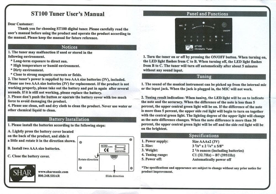 Shar Chromatic Tuner - Perfect for Instruments
