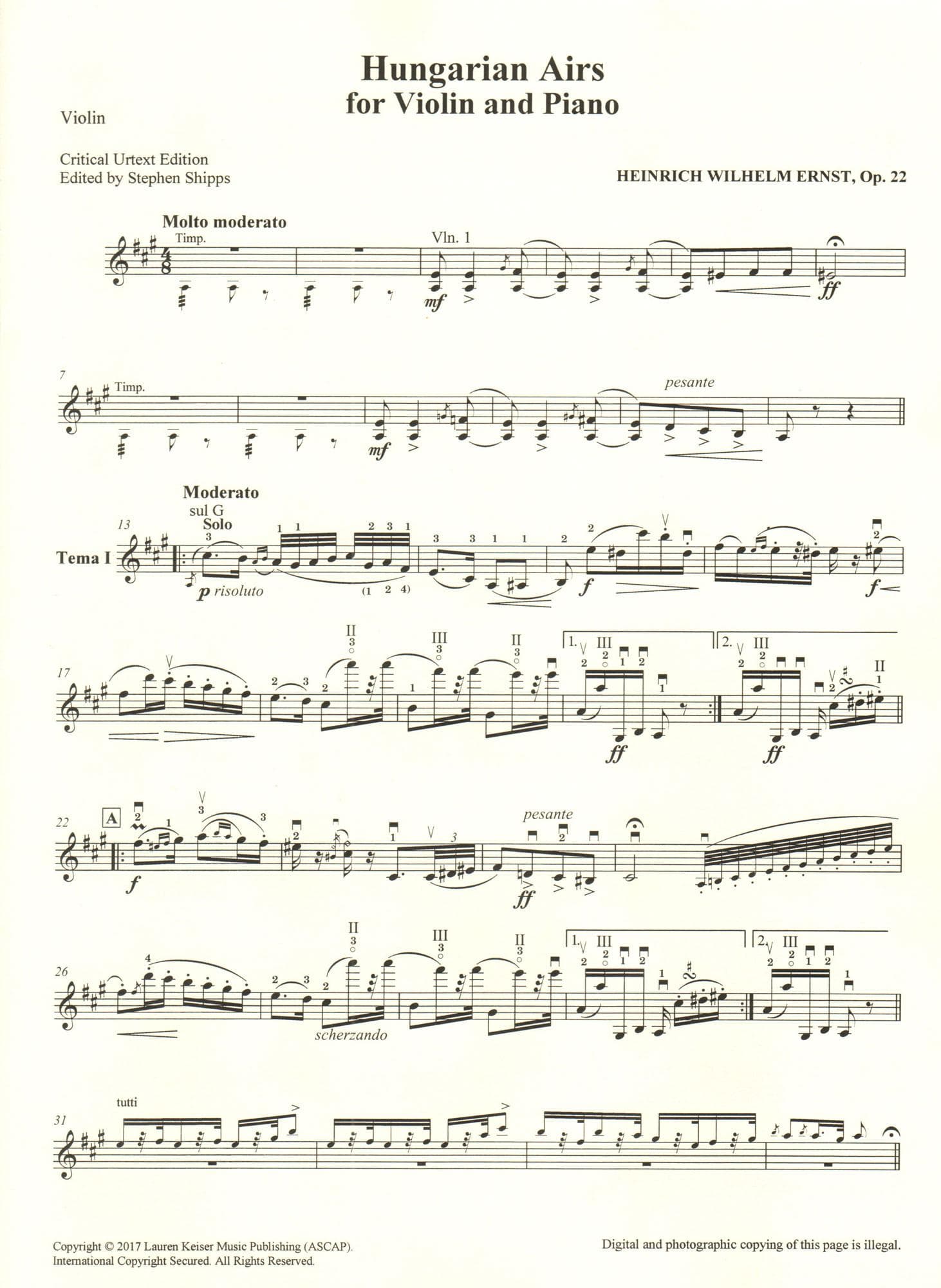 H.W. Ernst - Hungarian Airs, Op. 22 - for Violin and Piano - with Analytical Studies & Excercises by Sevcik (Op. 16, No. 42) - edited by Stephen Shipps