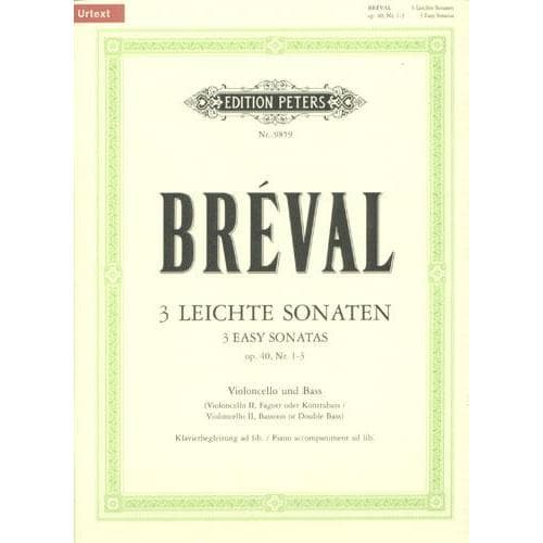 Breval, Jean Baptiste - 3 Easy Sonatas Op 40 Nos 1 to 3 for Cello and Piano - Arranged by Gurgel/Dreyfus - Peters Edition