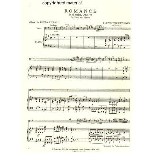 Beethoven, Ludwig - 2 Romances Op 40 and 50 for Viola and Piano - Arranged by Vieland - International Edition