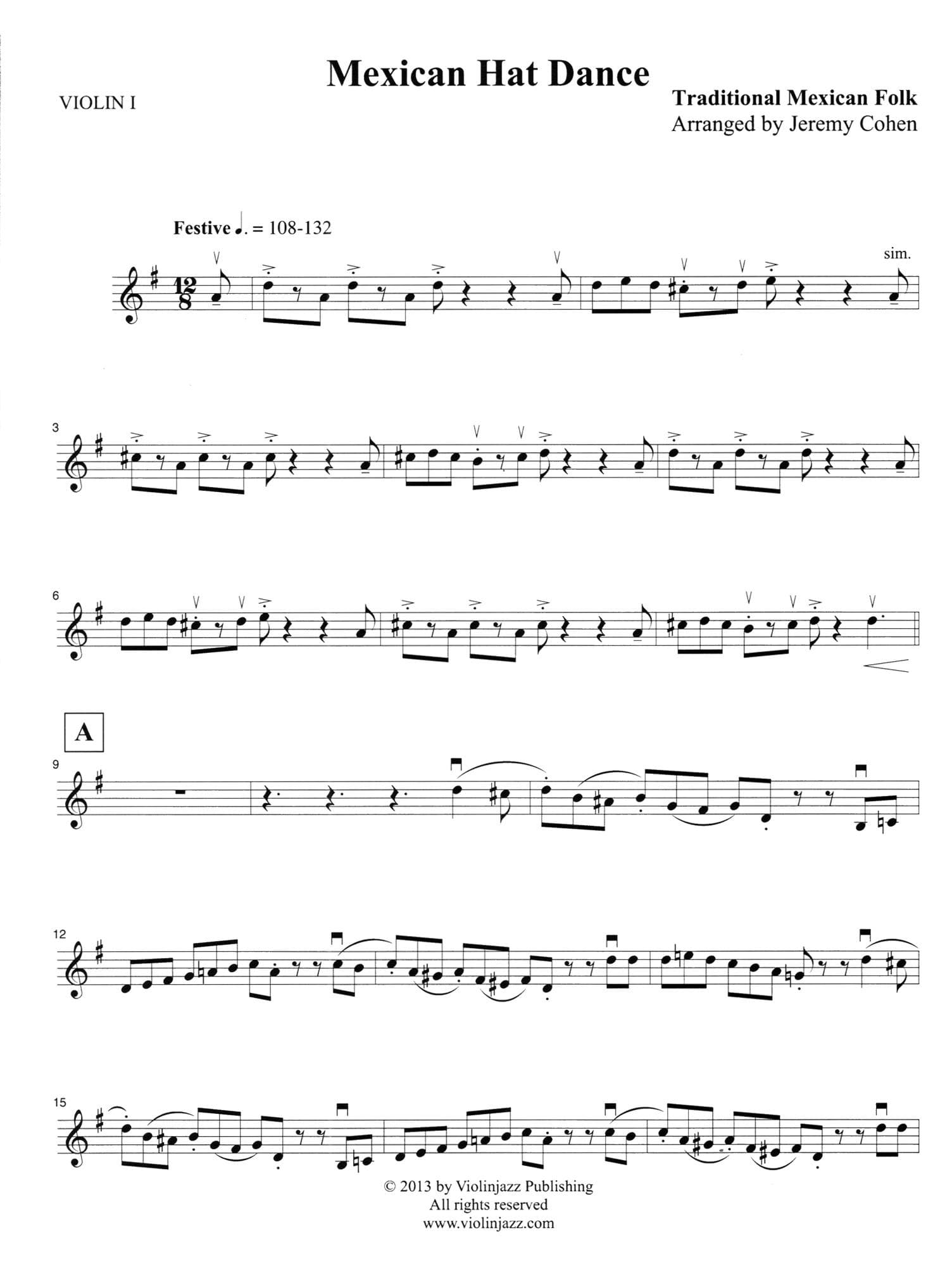 Cohen, Jeremy - Mexican Hat Dance - World Chamber Series - for String Quartet - Violinjazz Editions