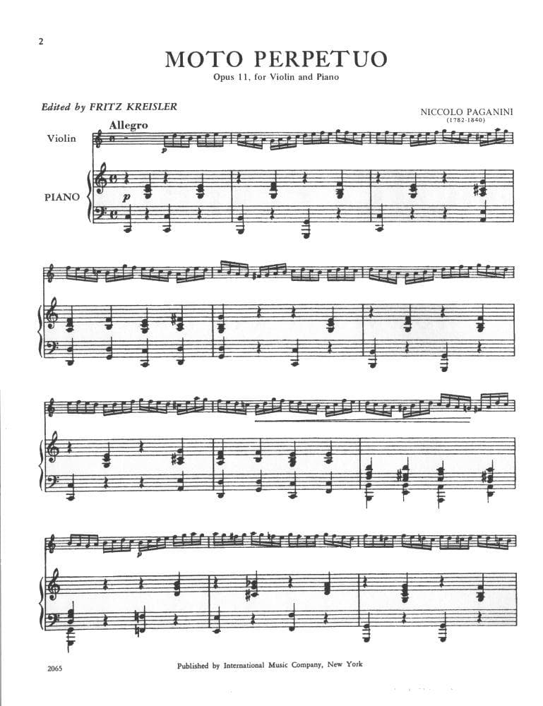 Paganini, Niccolò - Moto Perpetuo (Perpetual Motion), Op 11 - Violin and Piano - International Music Company