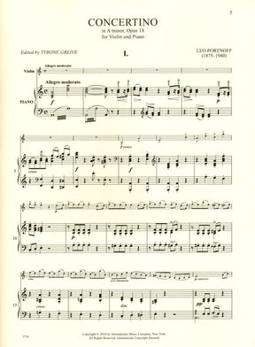 Portnoff, Leo - Concertino in A minor, Op. 18 - for Violin and Piano - edited by Greive - International