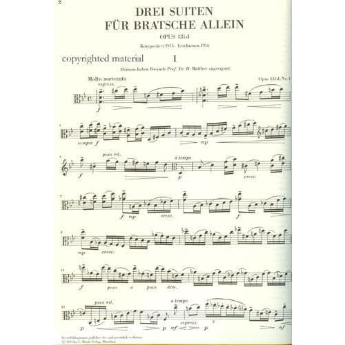 Reger, Max -  Three Suites Op 131d For Viola URTEXT Published by G Henle Verlag