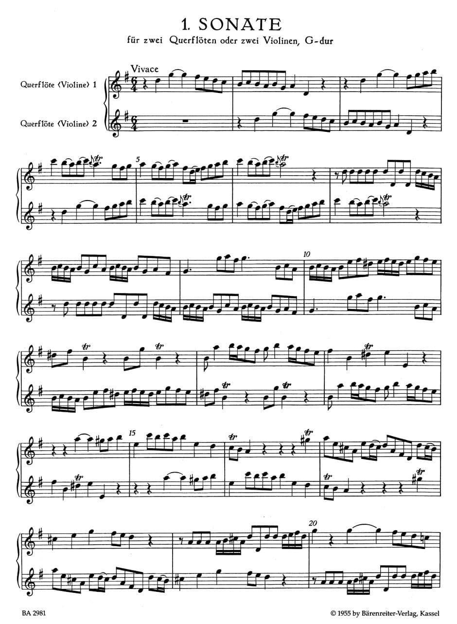 Telemann, Georg Philipp - Six Canonic Sonatas, Volume 1, Numbers 1-3 For Two Flutes or Violins URTEXT Published by Barenreiter
