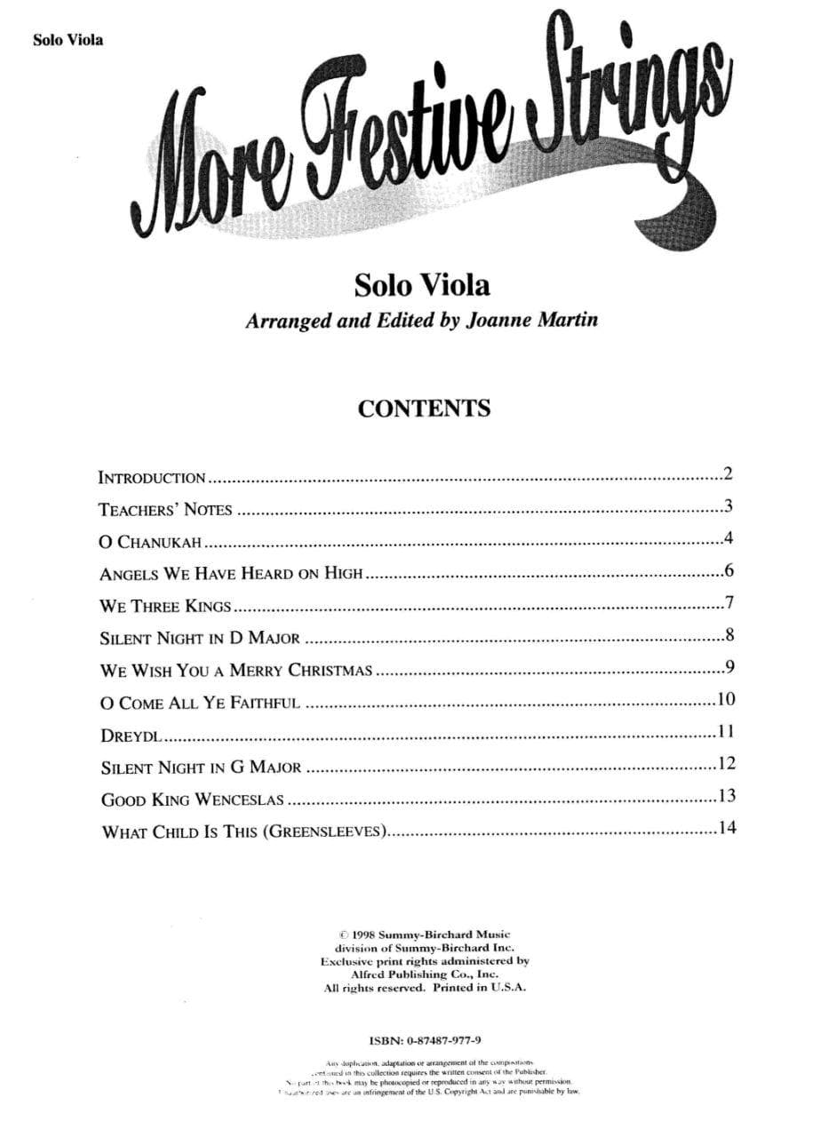Martin, Joanne - More Festive Strings for Solo Viola - Alfred Music Publishing