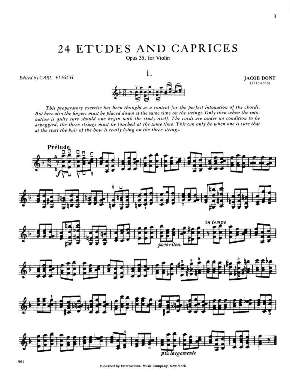 Dont, Jakob - 24 Etudes and Caprices, Op 35 - Violin solo - edited by Carl Flesch - International Edition