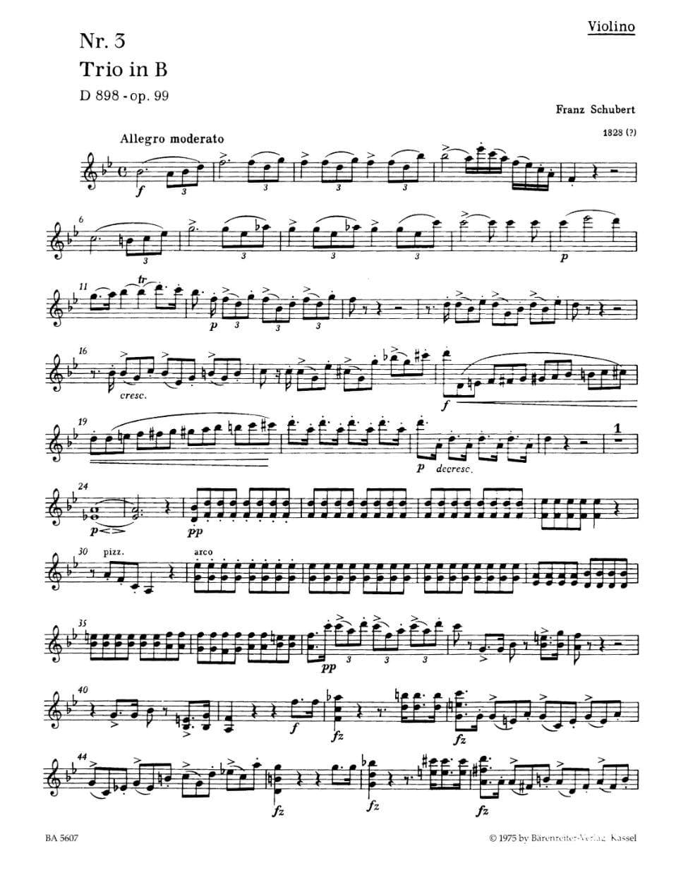 Schubert, Franz - Piano Trio No 1 in B-flat, Op 99, D 898 URTEXT Published by Barenreiter