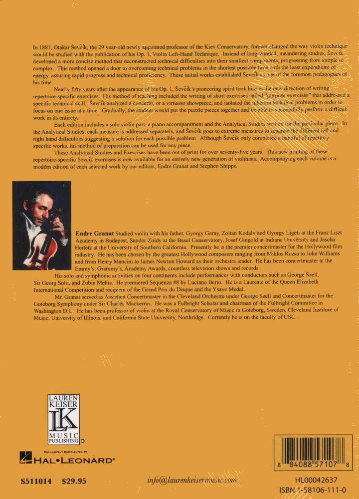 Sevcik, Otakar - Op 17 - H Wieniawski, Concerto in D Minor - Violin and Piano - Analytical Studies and Exercises - edited by Endre Granat - Lauren Keiser