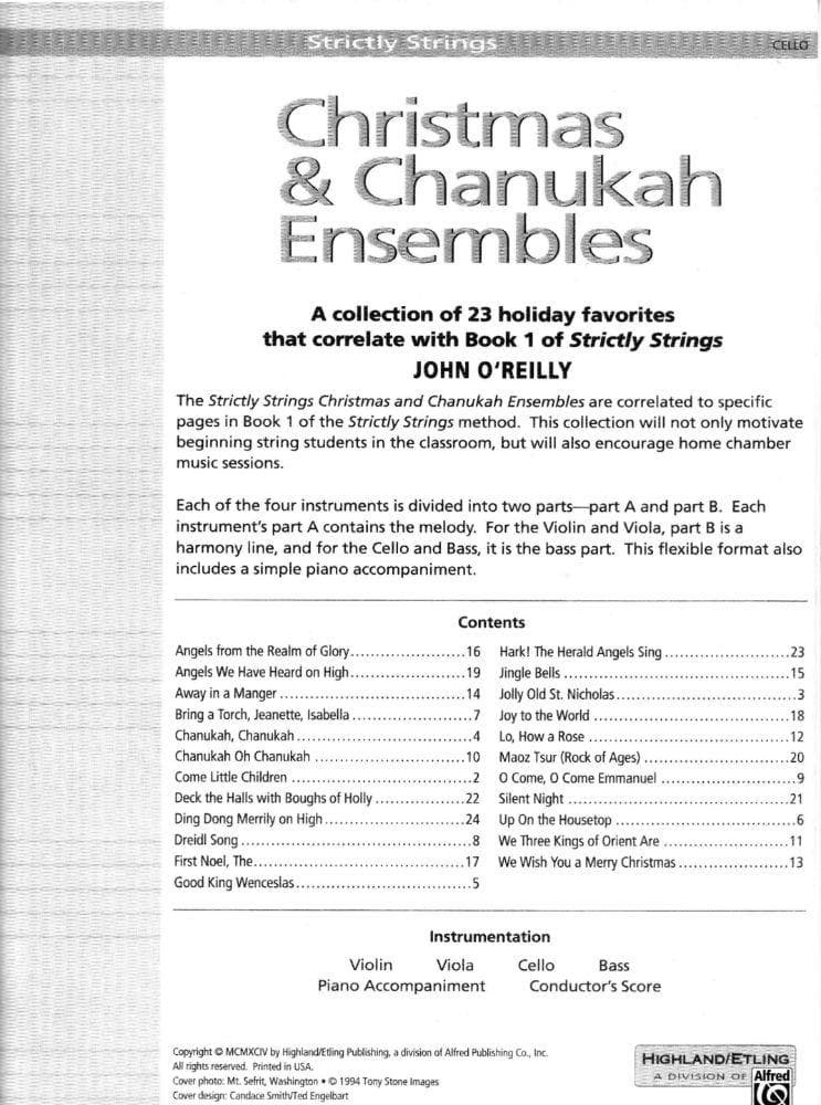 O'Reilly, John - Christmas and Chanukah Ensembles Cello Published by Neil A Kjos Music Company