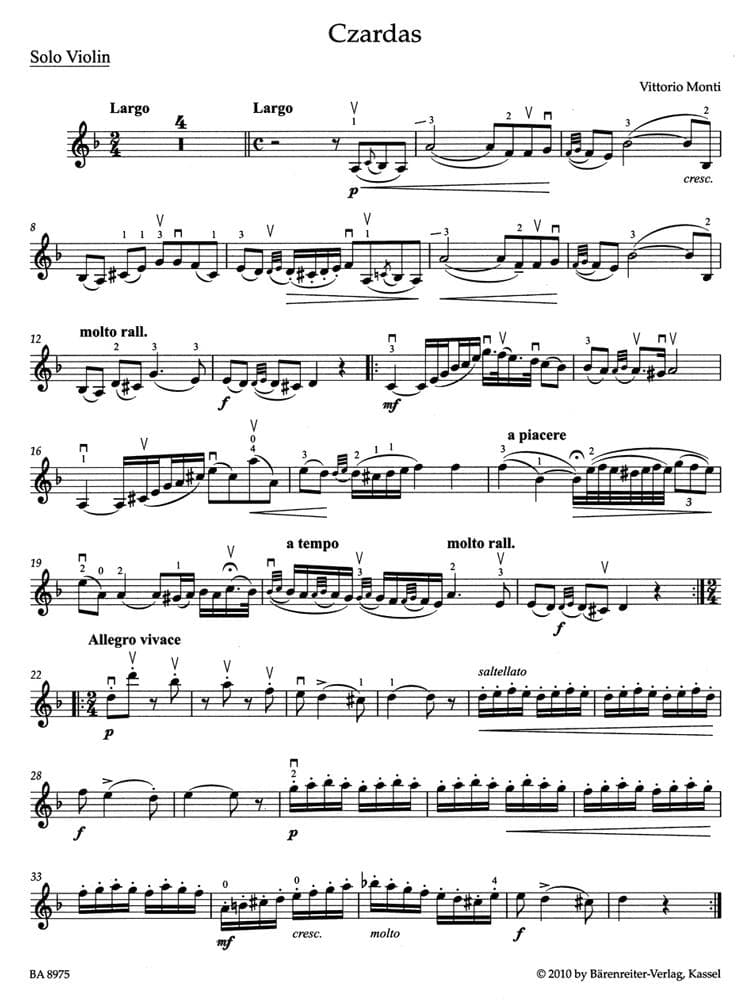 Monti, Vittorio - Czardas for Violin and Piano - edited by Kurt Sassmannshaus - Bärenreiter