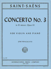 Saint-Saens, Camille - Concerto No 3 in B minor Op 61 - Violin and Piano - published by International Music Company