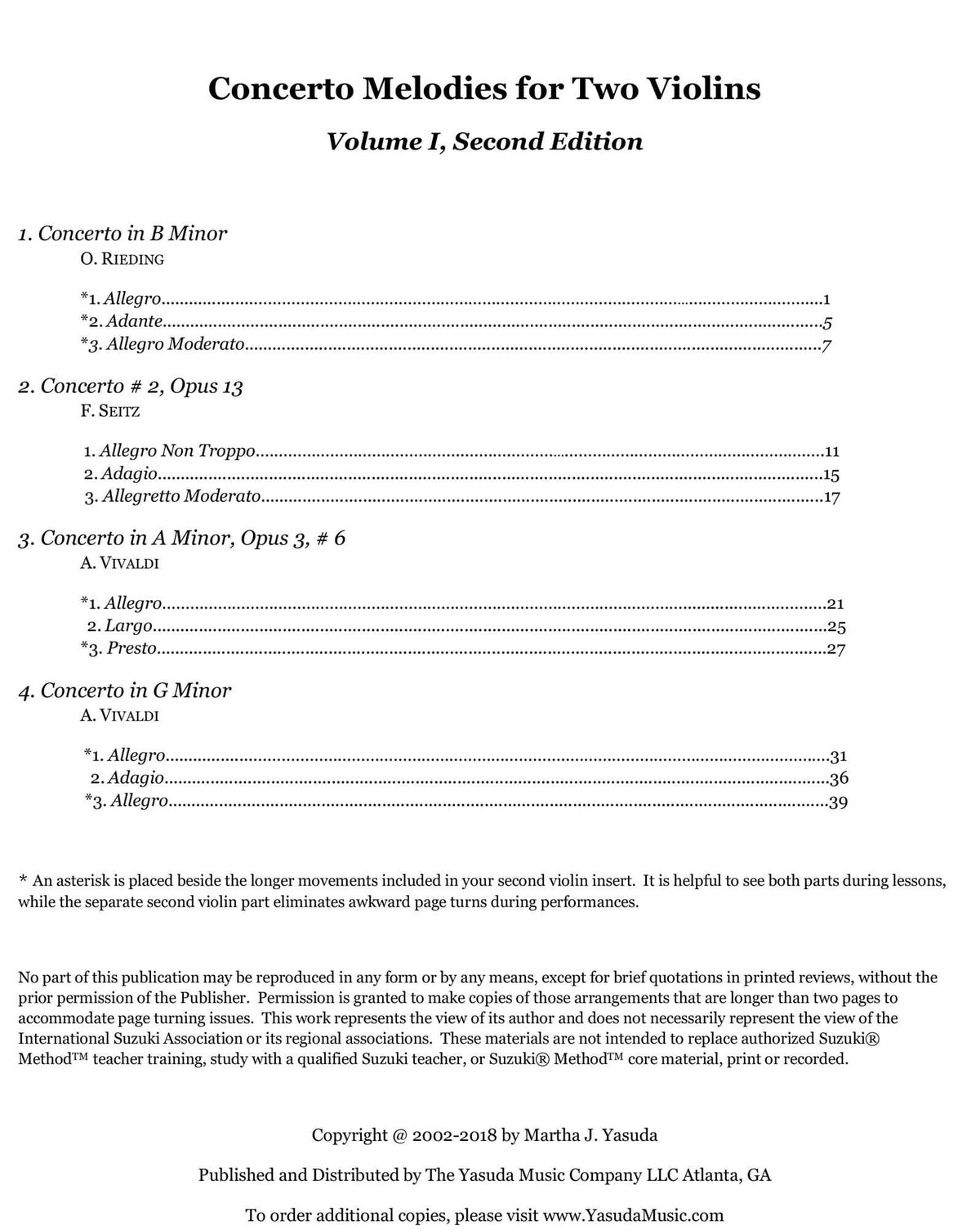 Yasuda, Martha - Concerto Melodies For Two Violins, Volume I, 2nd Edition  - Digital Download