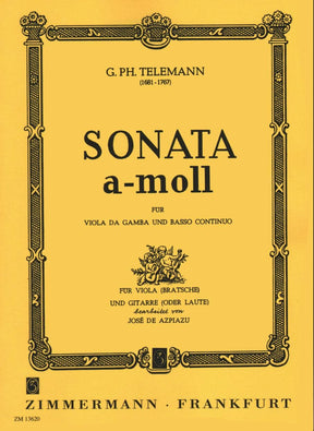Telemann, Georg Philipp - Sonata in a minor For Viola and Guitar Published by Zimmermann Frankfurt