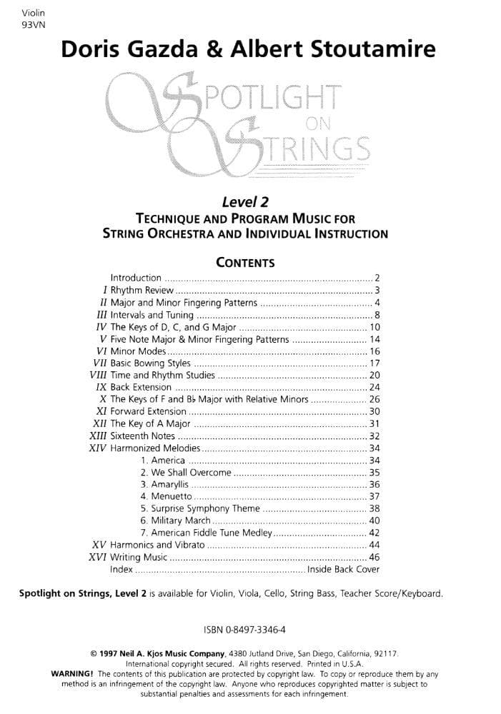 Spotlight On Strings Level 2 - Violin By Doris Gazda Edited by Albert L Stoutamire Published by Neil A Kjos Music Company