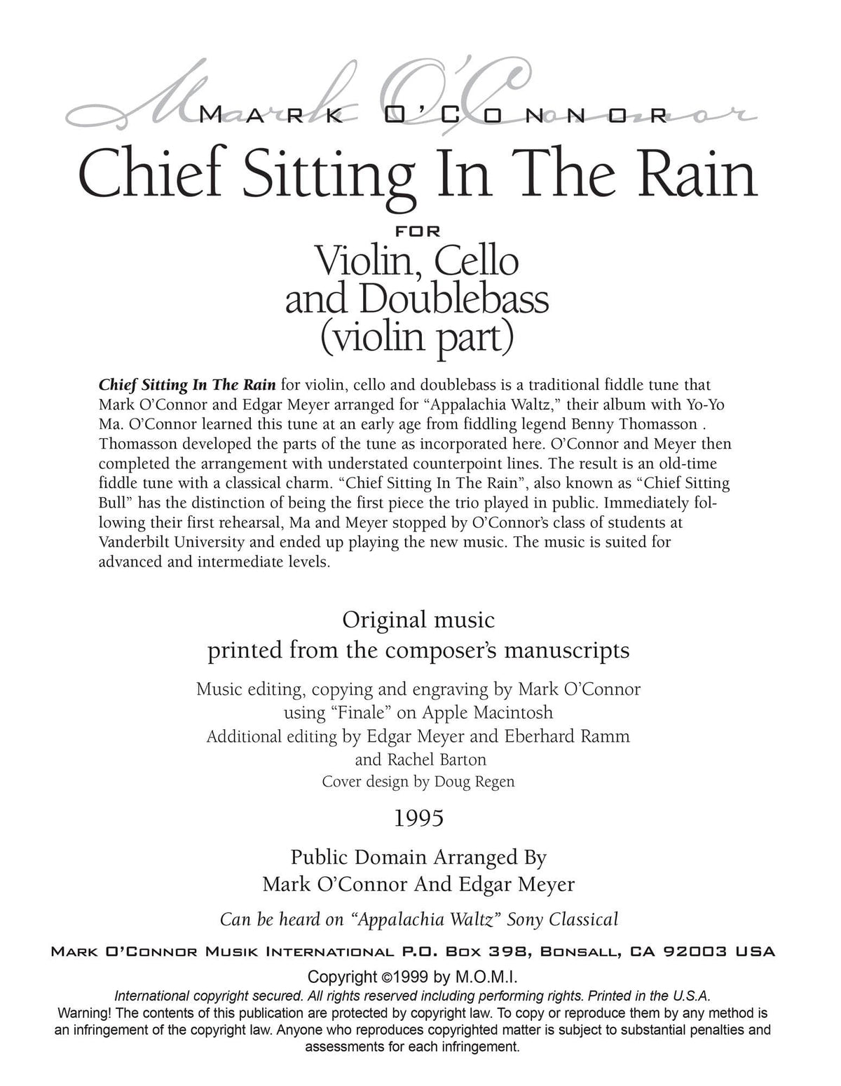O'Connor, Mark - Chief Sitting In The Rain for Violin, Cello, and Bass - Violin - Digital Download