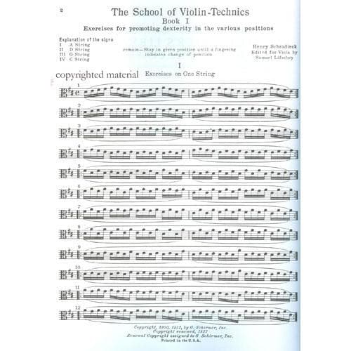 Schradieck - School of Viola Technics - Book 1 Published by G Schirmer