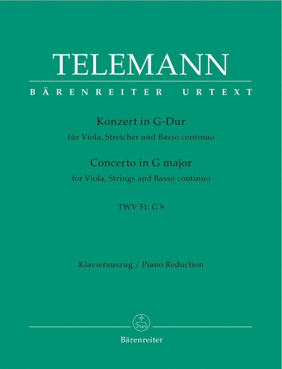 Telemann, Georg Philipp - Concerto in G Major, TWV 51:G9 - Viola and Piano - edited by Wolfgang Hirschmann - Bärenreiter Verlag URTEXT