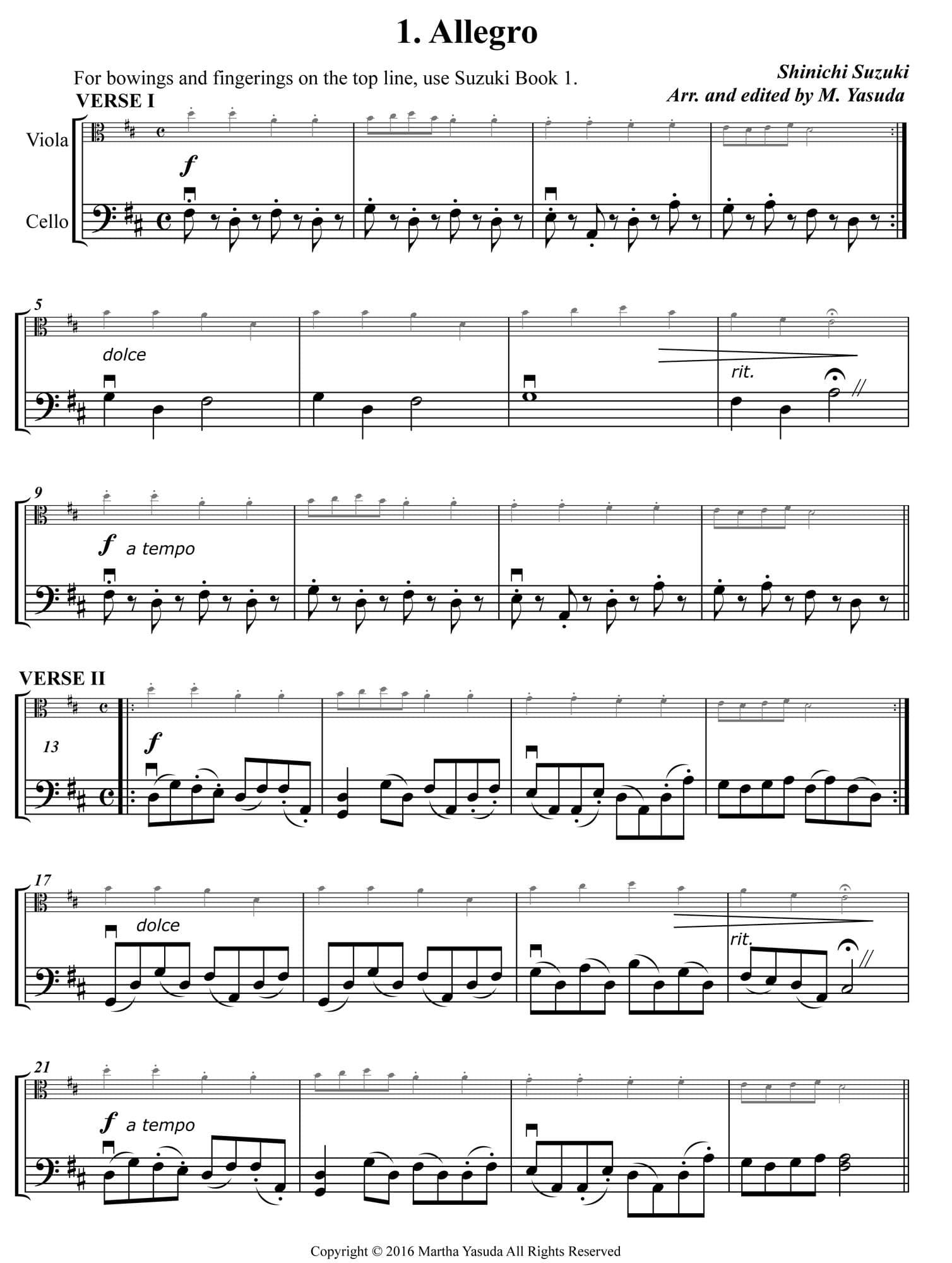 Yasuda, Martha - Folk Song Melodies For Viola (melody) And Cello (harmony) - Digital Download
