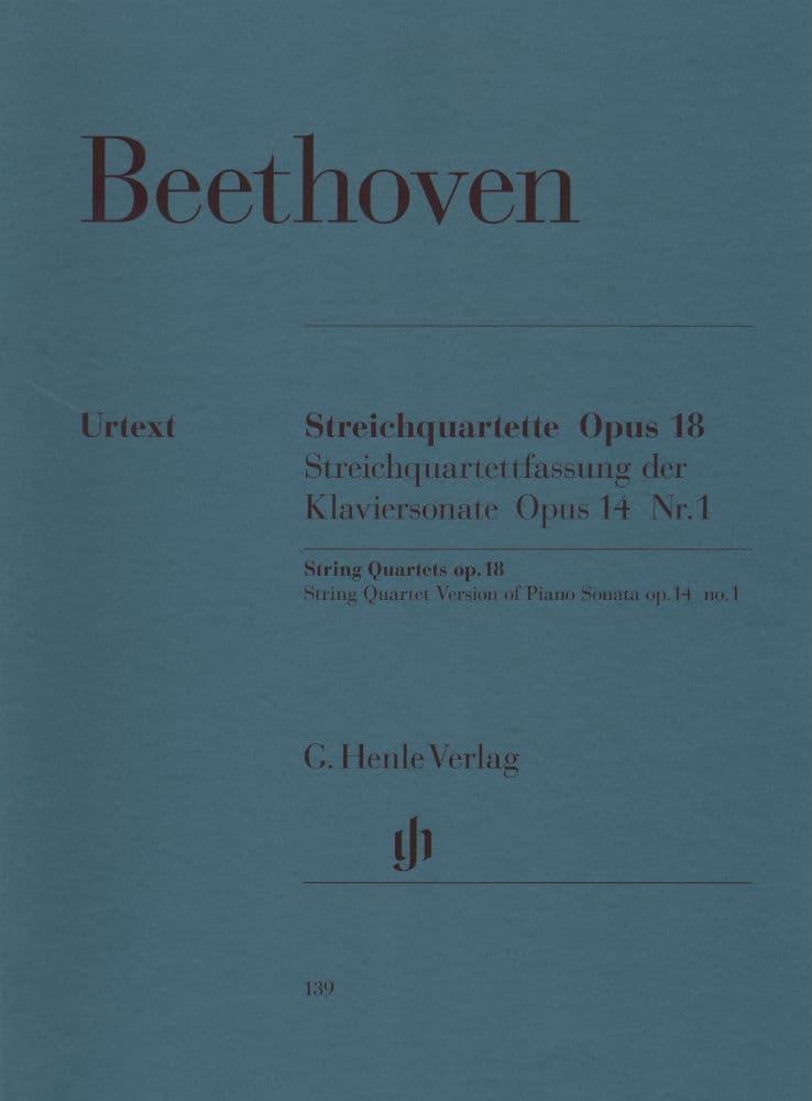 Beethoven, Ludwig - 6 String Quartets Op 18 for Two Violins, Viola and Cello - Henle Verlag URTEXT Edition