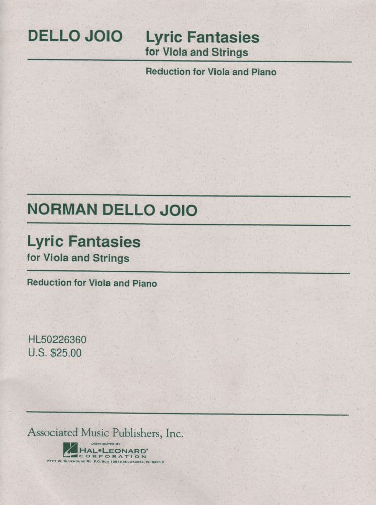 Dello Joio, Norman - Lyric Fantasies For Viola and Strings - Viola and Piano - Associated Music Edition (Hal Leonard)