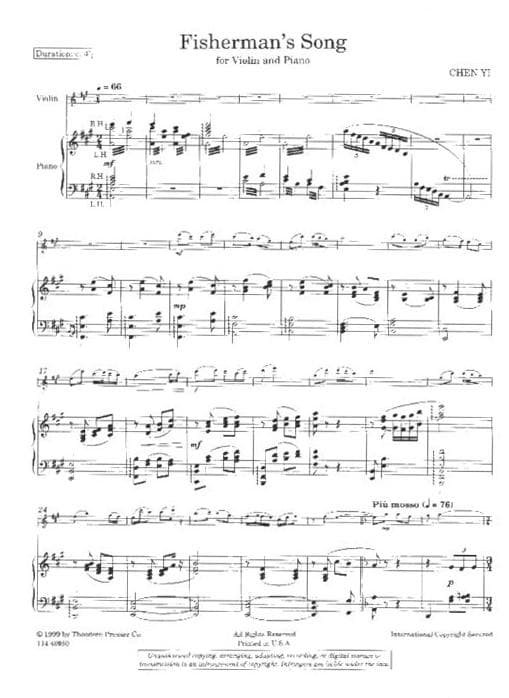 Chen Yi - Fisherman's Song for Violin and Piano - Theodore Presser