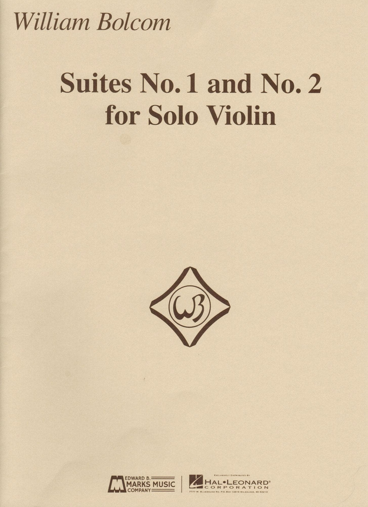 Bolcom, William - Suites No. 1 and No. 2 - for Solo Violin - Edward B. Marks Music Company