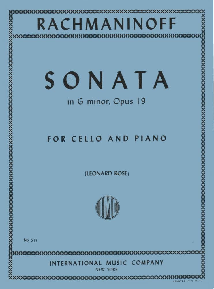 Rachmaninoff, Sergey - Cello Sonata in G Minor, Op 19 - for Cello and Piano - edited by Rose - International Music Company
