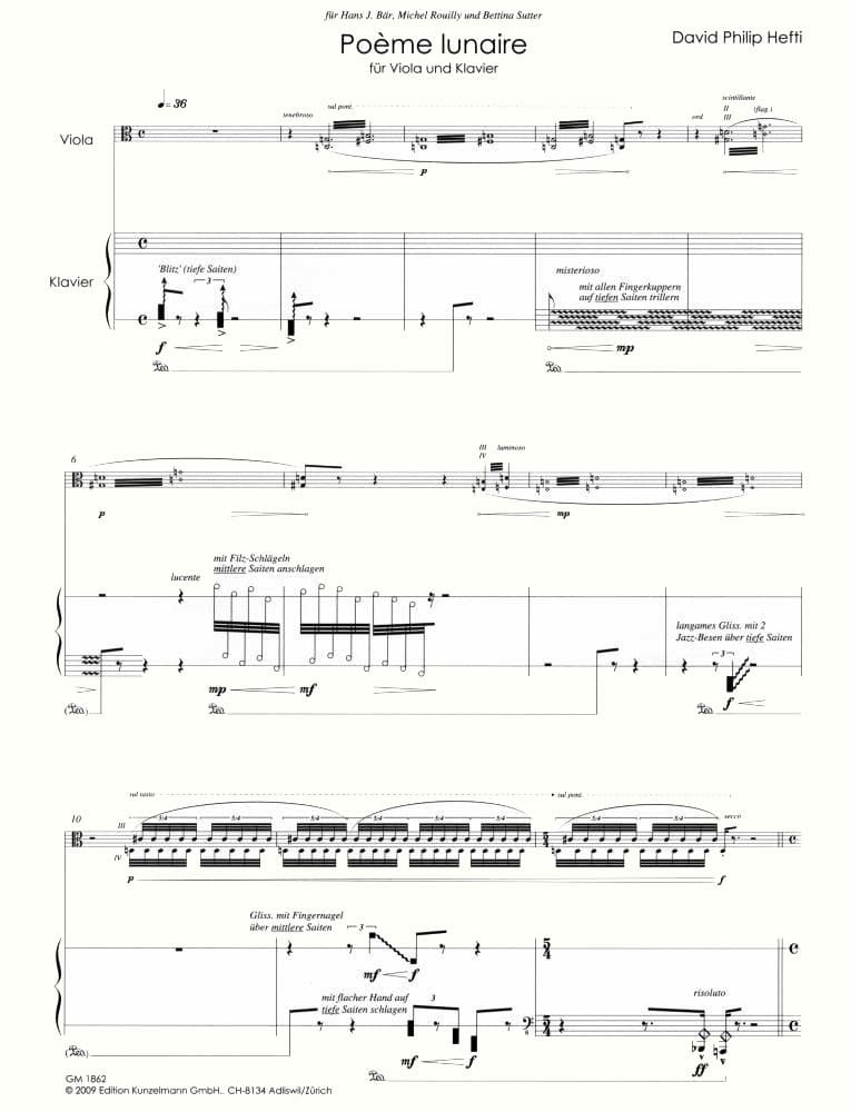 Hefti, David Philip - Poème Lunaire - Viola and Piano - Edition Kunzelmann