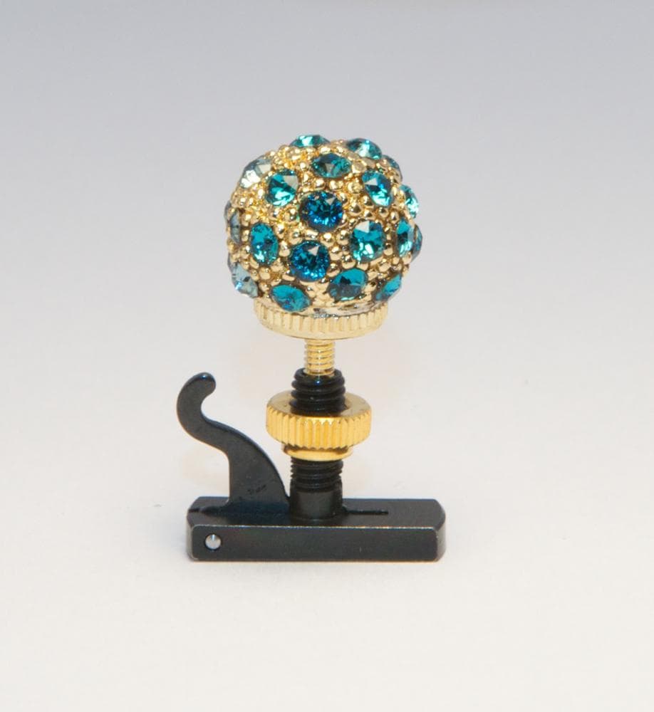 Luxitune Hill-Style String Adjuster, Pave Ball, Cerulean Blue Crystals, 14k Gold Plate - Violin E or Viola A